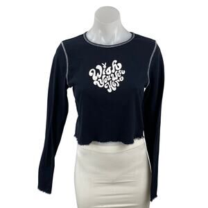 Playboy x Pacsun Wish You Were Here Black Graphic Long Sleeve Crop T-Shirt Sz L